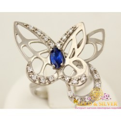 Серебряное кольцо бабочка с синим камнем 320849с